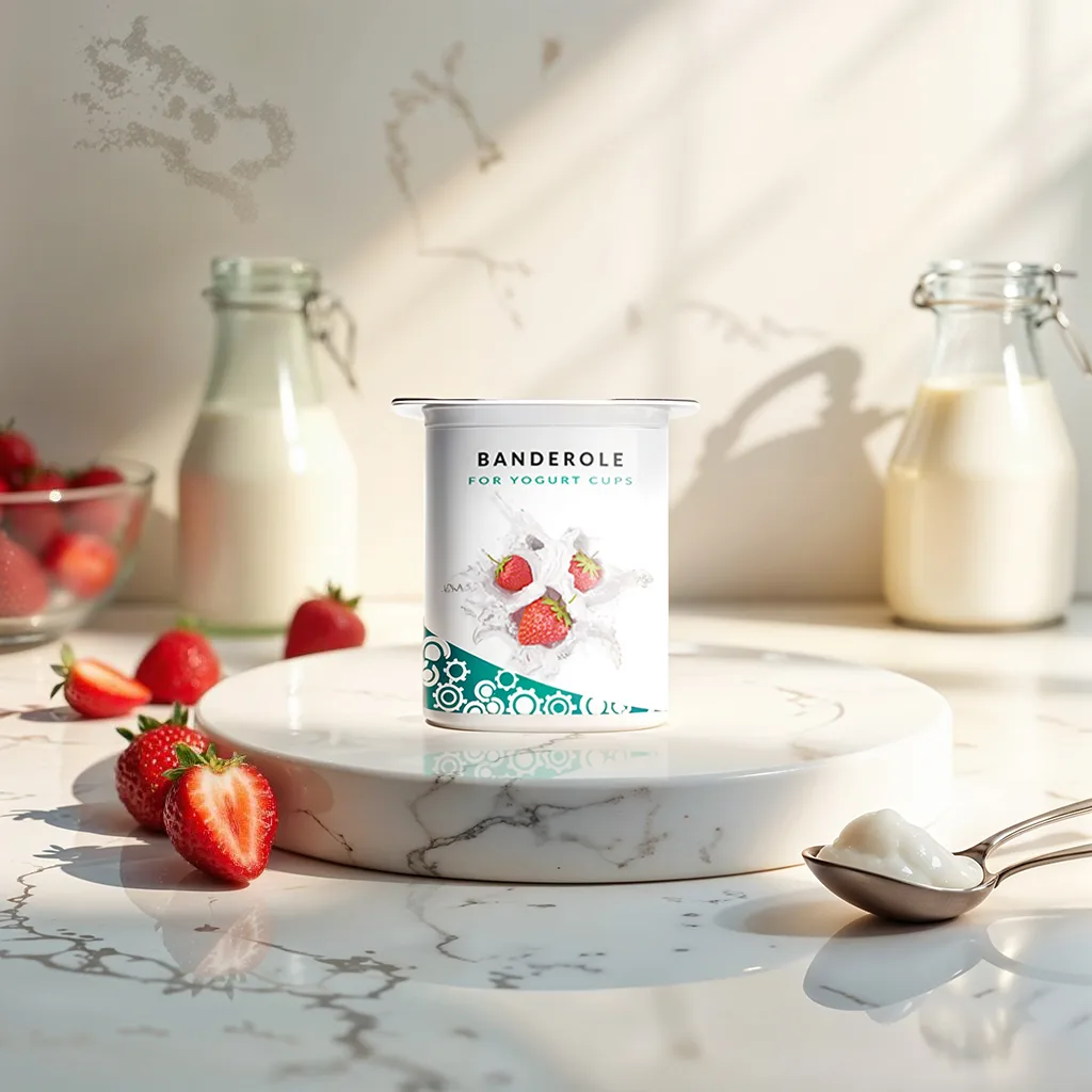 Banderole imprimée sur pot de yaourt aux fraises — Altea Packaging