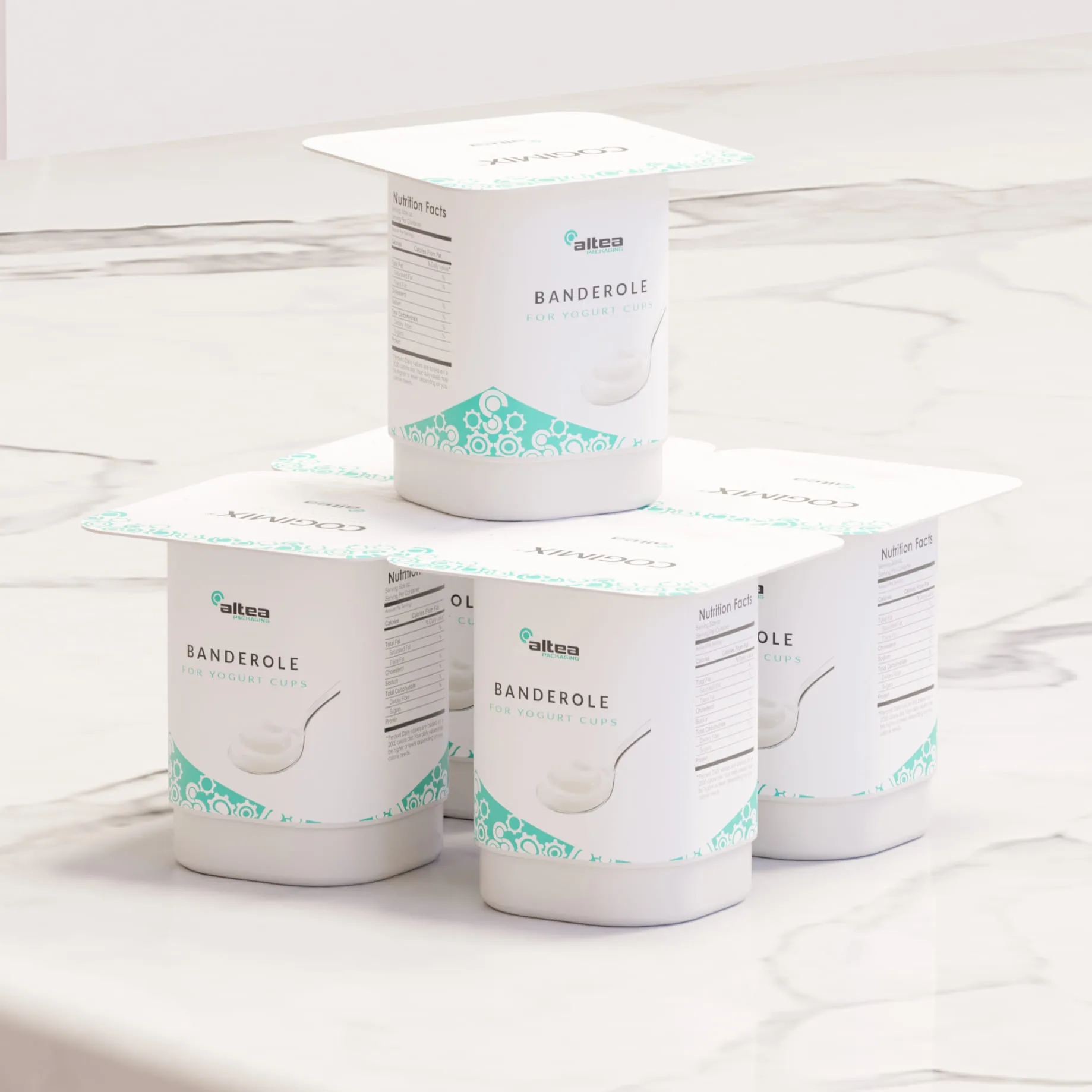 Pots de yaourt habillés de banderoles thermoscellables — Altea Packaging