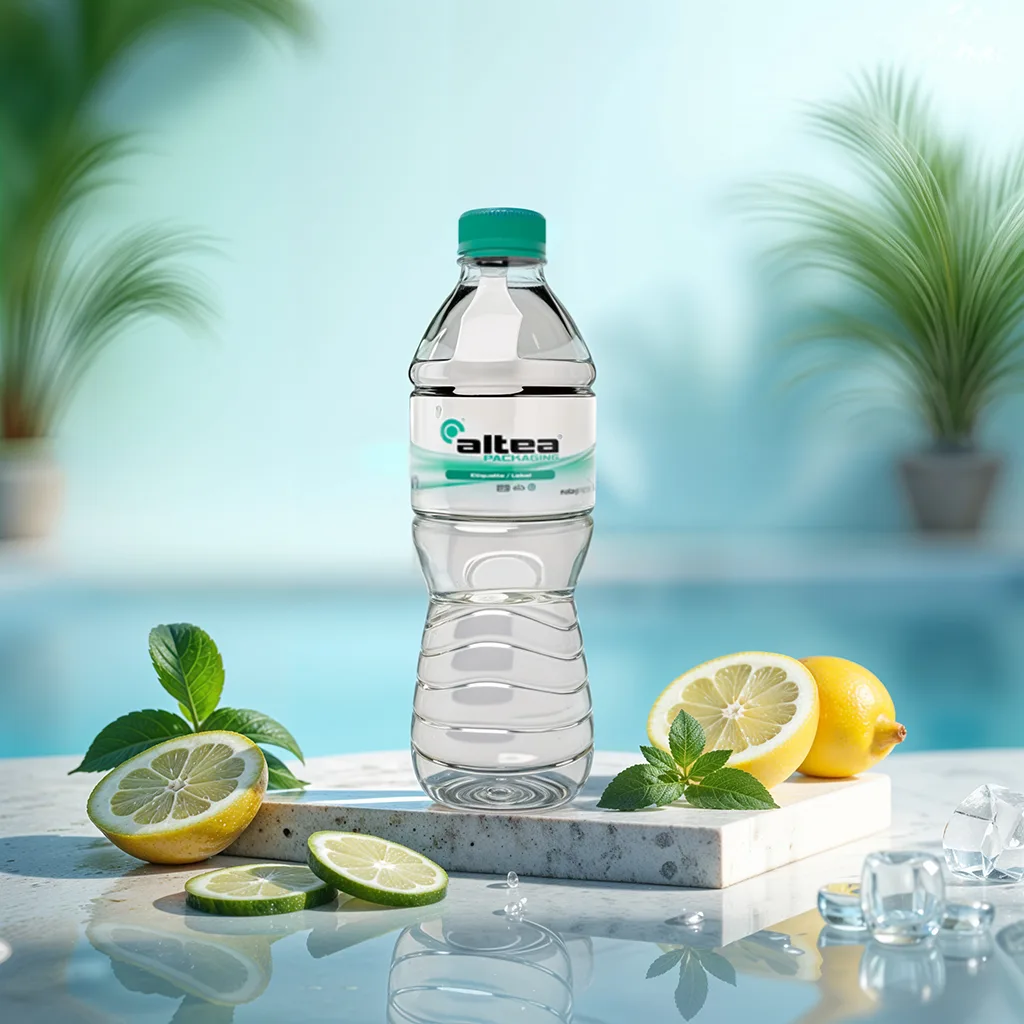 Оборачивающая плёночная этикетка на ПЭТ-бутылке воды — Altea Packaging