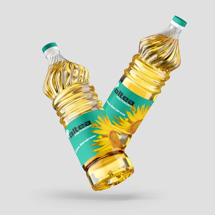 Оборачивающие плёночные этикетки на бутылках масла — Altea Packaging