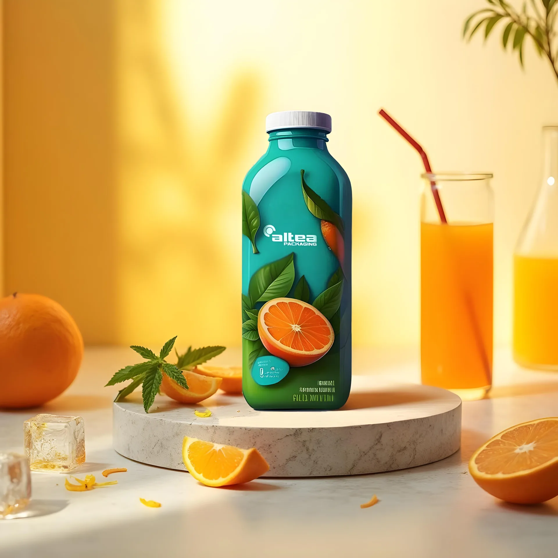 Термоусадочный рукав на бутылке апельсинового сока — Altea Packaging