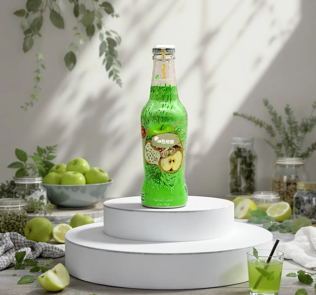 Shrink sleeve on a glass bottle with 360° decoration — Altea Packaging